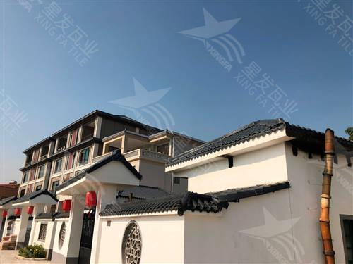 邯鄲仿古樹脂瓦一體屋檐裝飾塑料瓦片 古建筑門樓圍墻瓦中式門頭仿古瓦 星發牌定制
